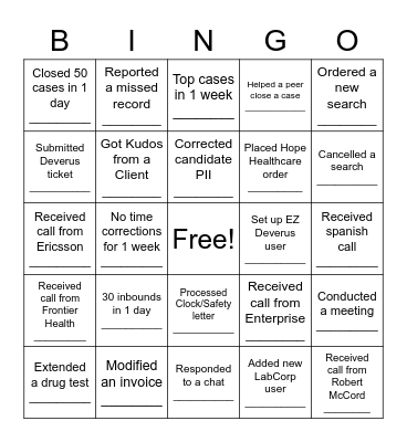 Client Care Bingo! Bingo Card