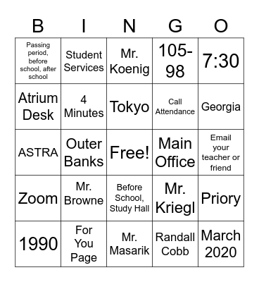 Orientation Bingo Card