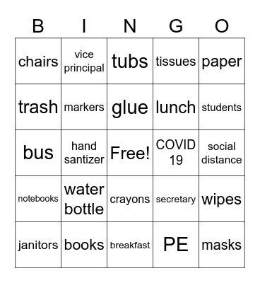 SCHOOL BINGO Card