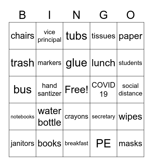 SCHOOL BINGO Card