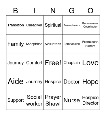 Franciscan Hospice Volunteers Bingo Card