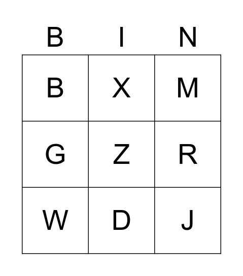 RM1 - Alphabet Bingo Card
