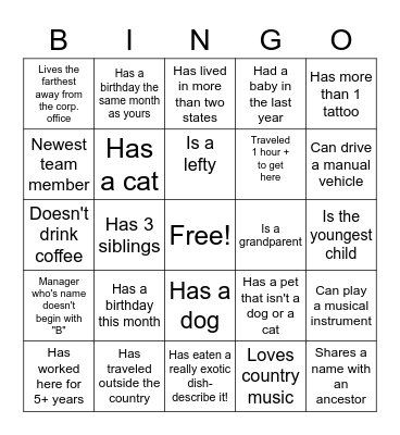 ICE BREAKER BINGO Card