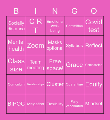Staff Development Bingo Card