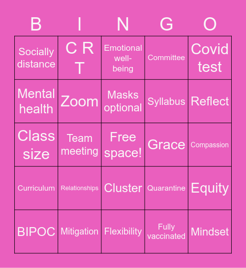 Staff Development Bingo Card