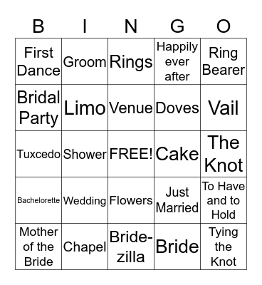 Bridal Shower Bingo Card