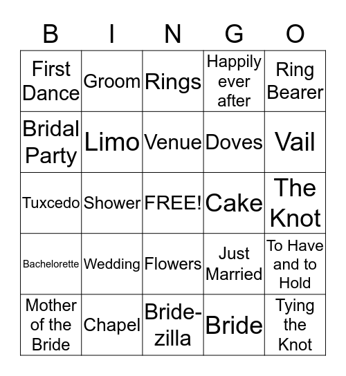 Bridal Shower Bingo Card