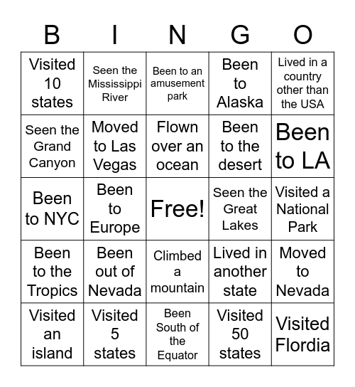 Geography & Me Bingo Card