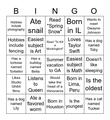Untitled Bingo Card