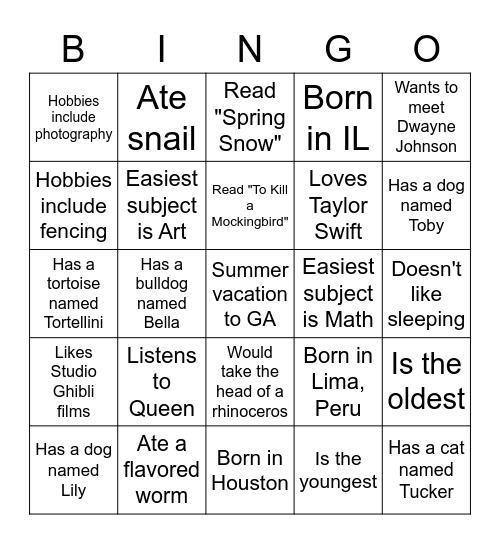 Untitled Bingo Card