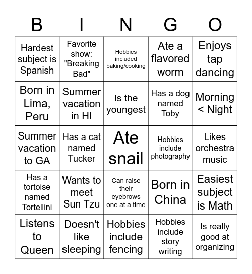 Untitled Bingo Card