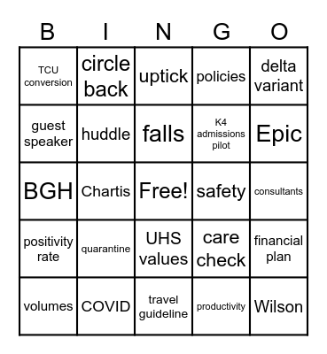 Dept Meeting BINGO Card