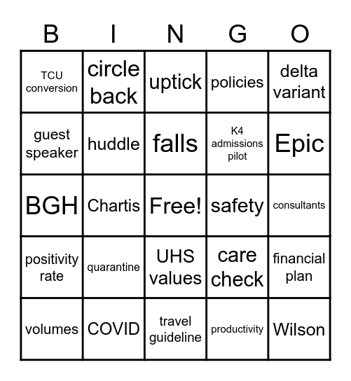 Dept Meeting BINGO Card