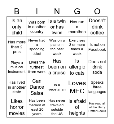 Get To Know You Bingo Card