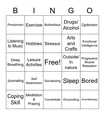 Coping Skills Bingo Card