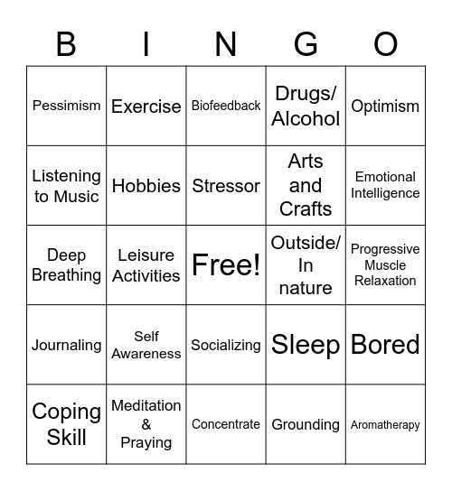 Coping Skills Bingo Card