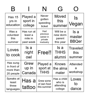 Faculty-Staff Bingo (Find someone who...) Bingo Card