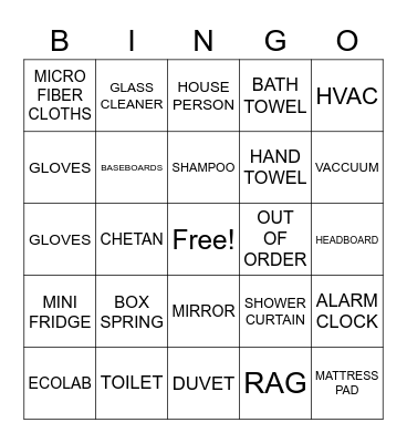 HOUSEKEEPING BINGO Card