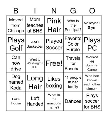 Do You Know ME Bingo Card