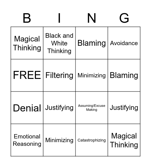 Cognitive Distortions Bingo Card