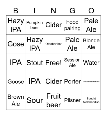 Craft Beer Bingo Card