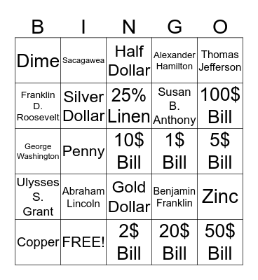 MONEY $$$ Bingo Card