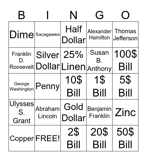 MONEY $$$ Bingo Card