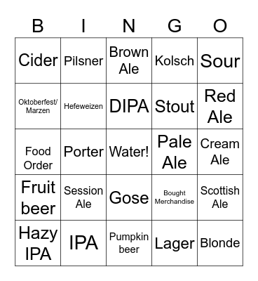 Craft Beer Bingo Card