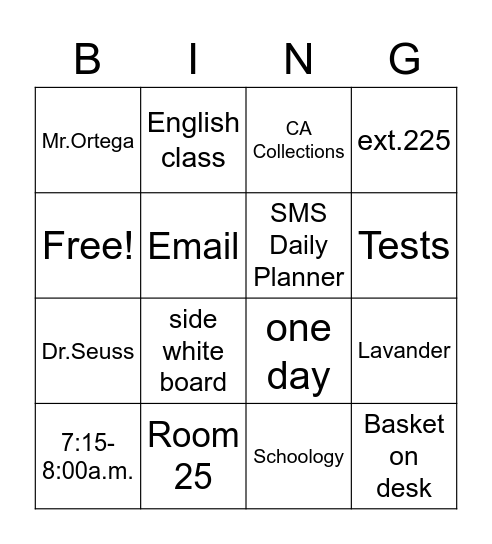 Sepulveda Middle School Bingo Card