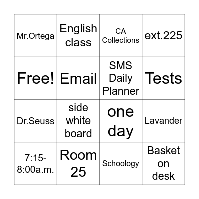 Sepulveda Middle School Bingo Card