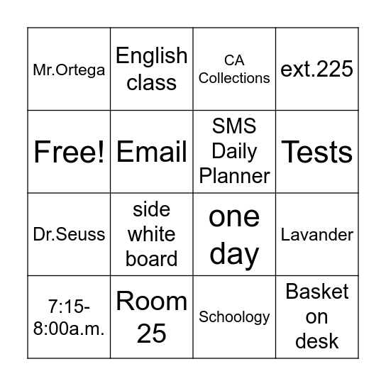 Sepulveda Middle School Bingo Card