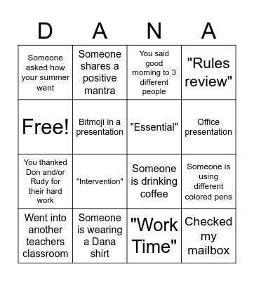 Welcome Back Bingo Card
