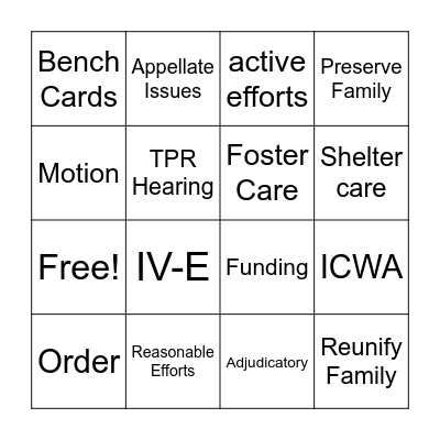 Reasonable Efforts Bingo Card