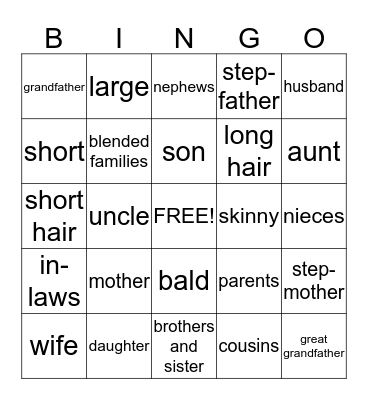 words I know Bingo Card