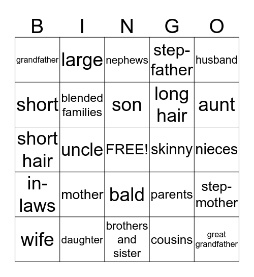 words I know Bingo Card