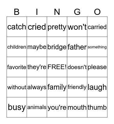 Fourth Quarter Words Bingo Card