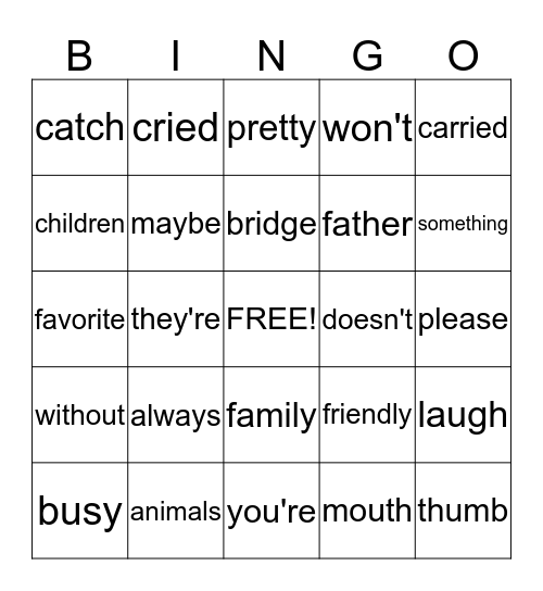 Fourth Quarter Words Bingo Card