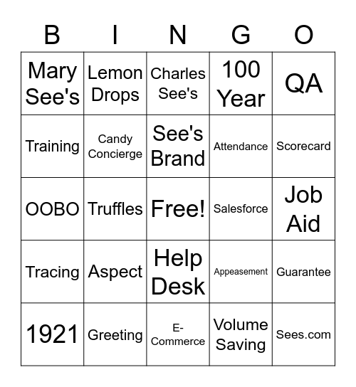 See's Bingo Card