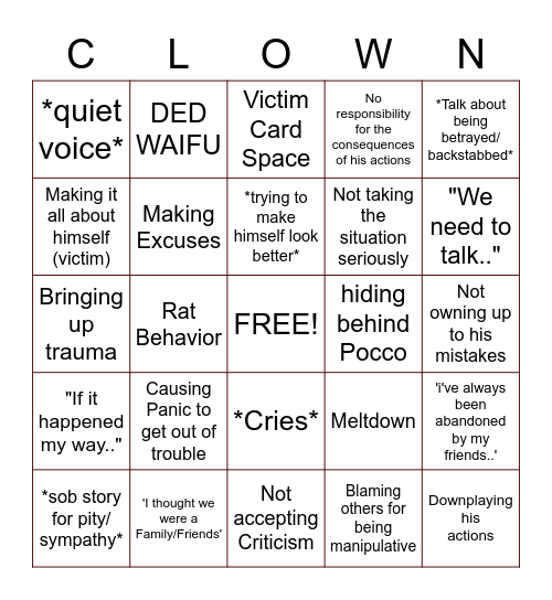 🤡Heelz Clownery Bingo🤡 Bingo Card