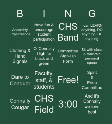 CHS  Campus Spirit & Pride Bingo Card