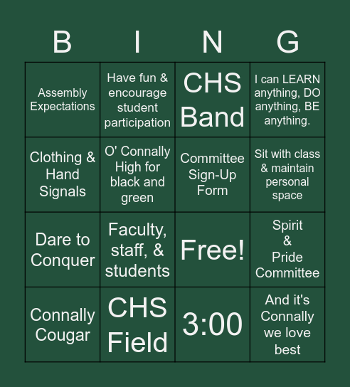 CHS  Campus Spirit & Pride Bingo Card
