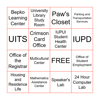 IUPUI Resources Bingo Card