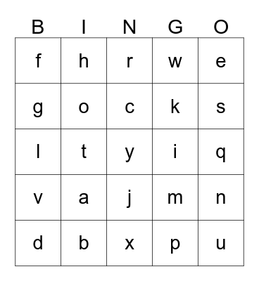 Lowercase Letters Bingo Card