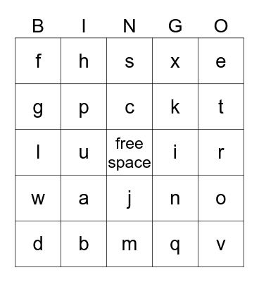 Lowercase Letters Bingo Card