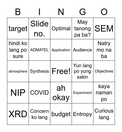 ZnO Q&A Bingo Card