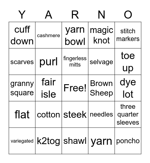 The Yarn Shop YARNO Bingo Card