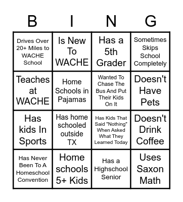 Homeschool Mom Bingo Card