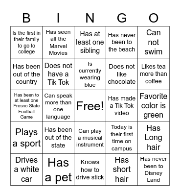 Find Someone Who Bingo Card