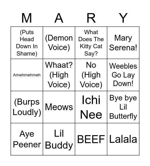 Jackie Bingo Card