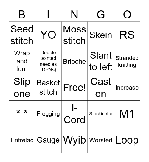To Knit or Not to Knit Bingo Card